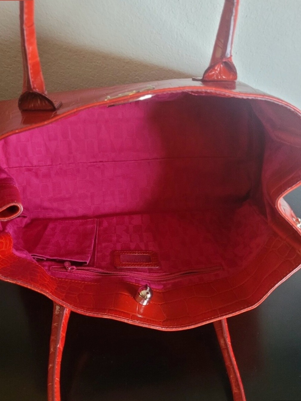 Y2K Furla Red-Orange Croc-Embossed Leather Tote Bag🔥 - Picture 11 of 13